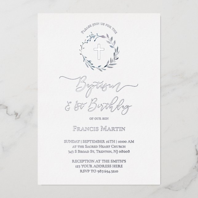  blue wreath Baptism and first Birthday (Front)