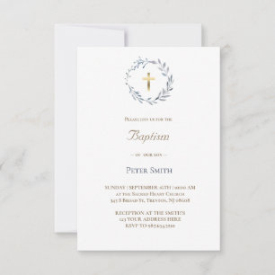blue wreath   Baptism Invitation