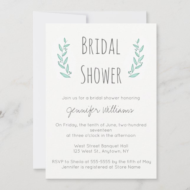 Blue wreath bridal shower invitations (Front)