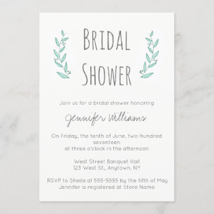 Blue wreath bridal shower invitations