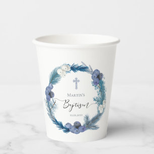 blue wreath design winter Baptism Paper cup