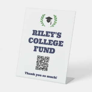 Blue Wreath Graduation Party College Fund QR Code Pedestal Sign