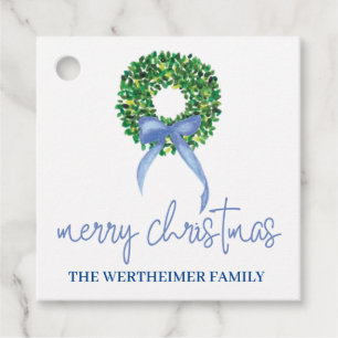 Blue Wreath Holiday Christmas Tags