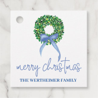 Blue Wreath Holiday Christmas Tags