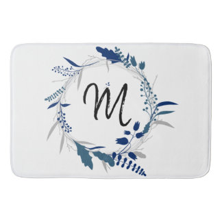 Blue Wreath Monogram Bath Mat
