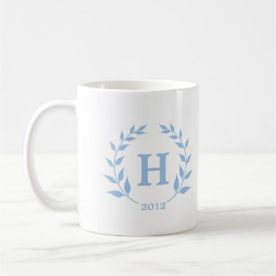 Blue wreath monogram graduation class year coffee mug