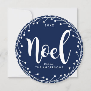 Blue Wreath Noel Holiday Card