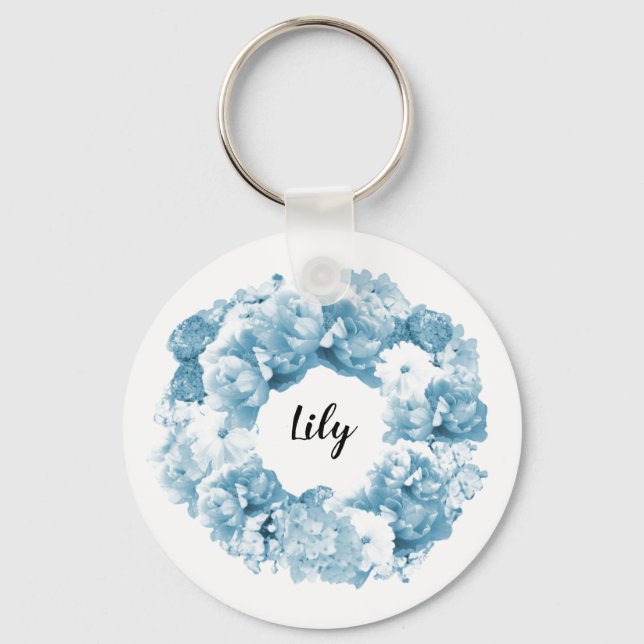 Blue Wreath Personalised Bridesmaid Keychain (Front)