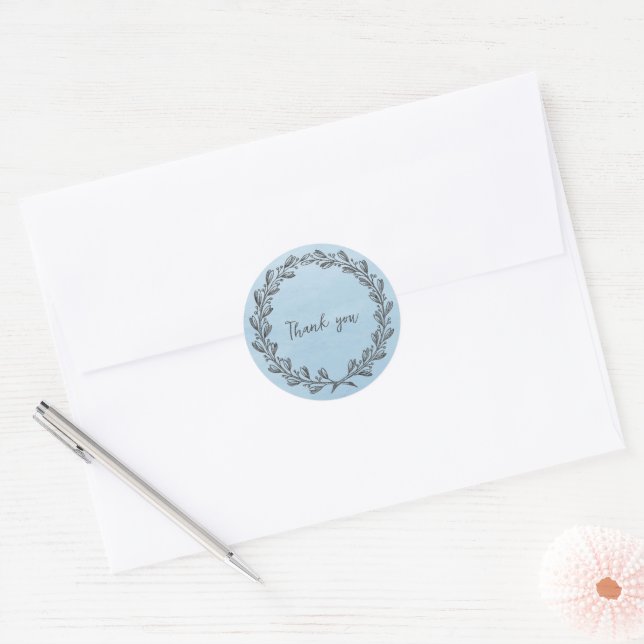 Blue Wreath Thank You Classic Round Sticker (Envelope)