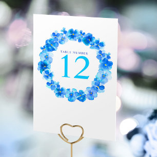 Blue wreath watercolor flower art table numbers