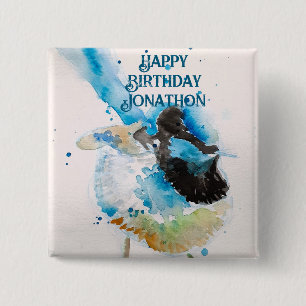 Blue Wren Watercolor Happy Birthday Wrens Aqua 15 Cm Square Badge