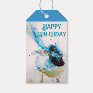 Blue Wren Watercolor Happy Birthday Wrens Aqua Gift Tags