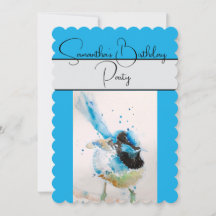 Blue Wren Watercolour Birthday Party Invitation