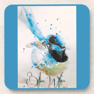 Blue Wren Watercolour Painting Australian Birds Coaster