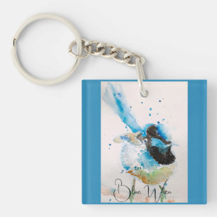 Blue Wren Watercolour Painting Australian Birds Key Ring