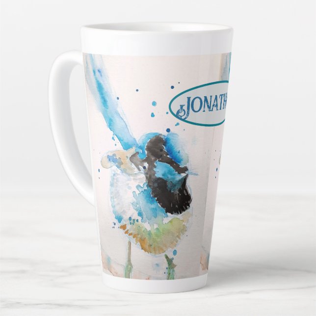 Blue Wren Watercolour Painting Australian Birds Latte Mug (Left Angle)