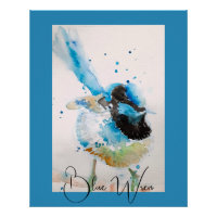 Blue Wren Watercolour Painting Australian Birds