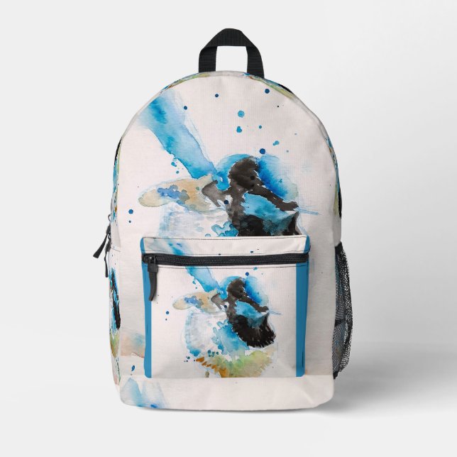 Blue Wren Watercolour Painting Australian Birds Printed Backpack (Front)