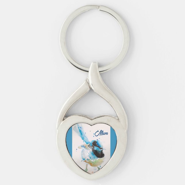 Blue Wren Wrens Watercolour Baby Blue Australian Key Ring (Front)