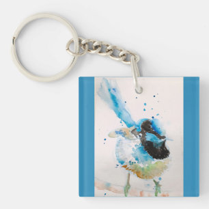 Blue Wren Wrens Watercolour Baby Blue Australian Key Ring