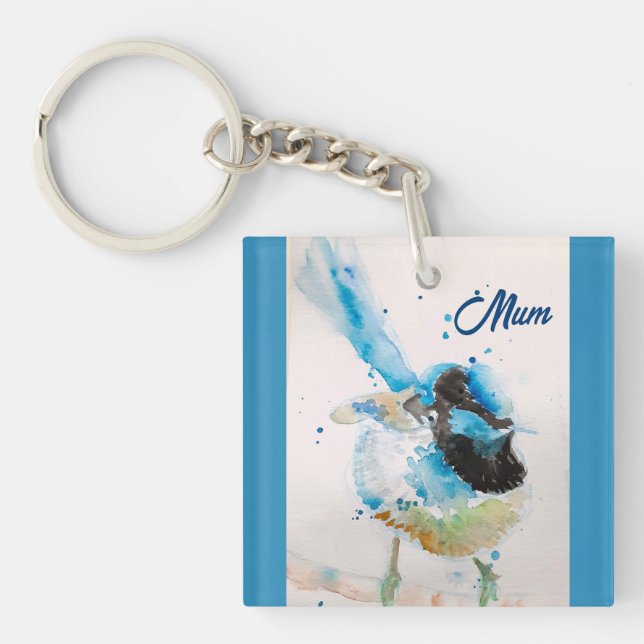 Blue Wren Wrens Watercolour Baby Blue Australian Key Ring (Front)