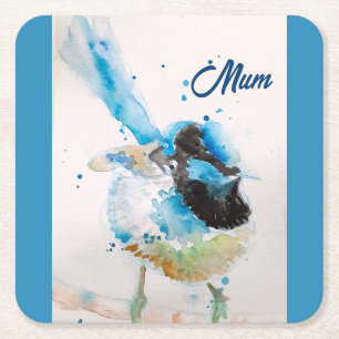 Blue Wren Wrens Watercolour Baby Blue Australian Square Paper Coaster
