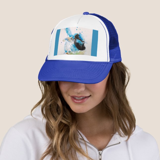 Blue Wren Wrens Watercolour Baby Blue Australian Trucker Hat (In Situ)