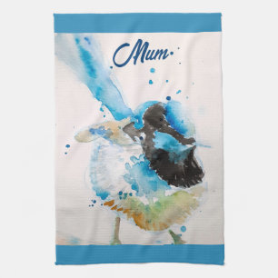 Blue Wren Wrens Watercolour Teal Blue Australian Tea Towel