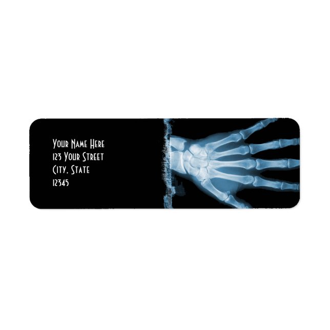 Blue X-ray Skeleton Hand Return Address Labels (Front)