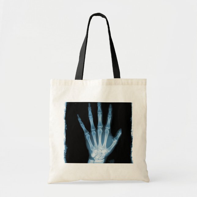 Blue X-ray Skeleton Hand Tote Bag (Front)