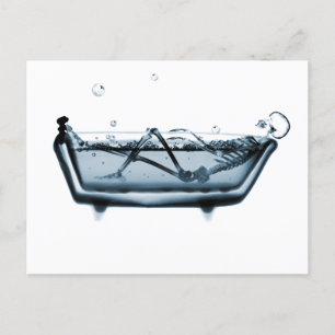 Blue X-Ray Vision Skeleton in Bath Tub Postcard