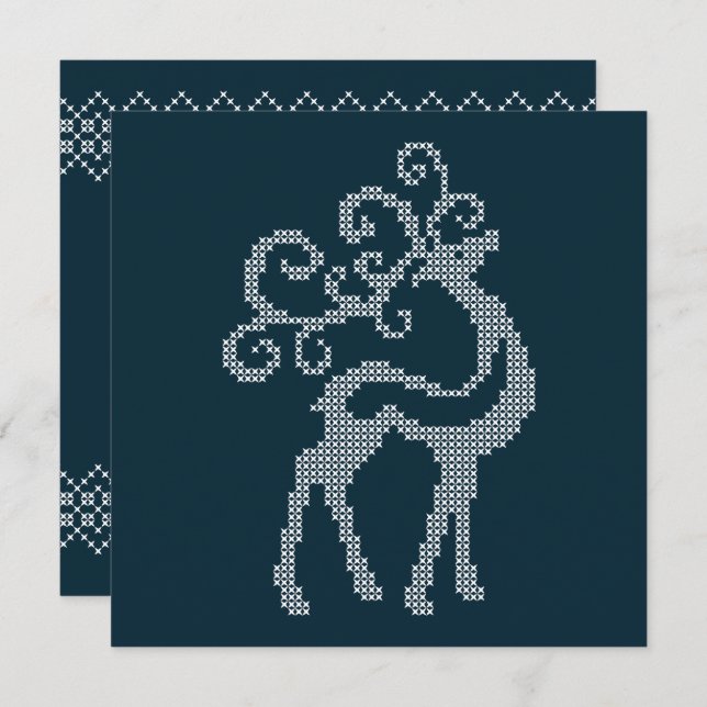Blue xmas embroidery reindeer seasonal design (Front/Back)