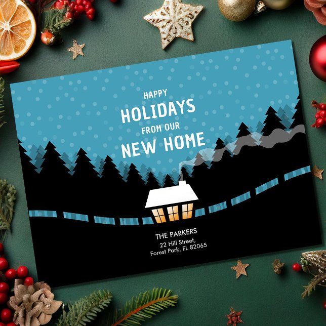 Blue Xmas Moving Announcement with little cabin (Creator Uploaded)