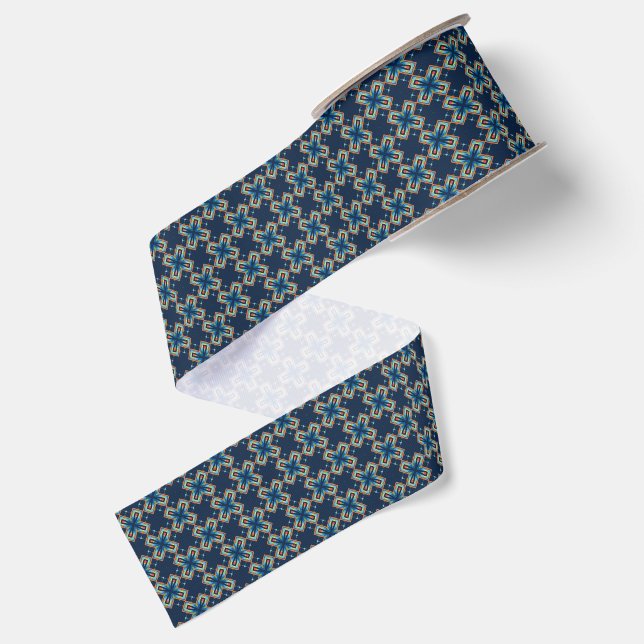 Blue X's abstract pattern Grosgrain Ribbon (Front+Back)
