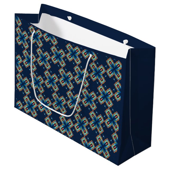 Blue X's abstract pattern Large Gift Bag (Front Angled)