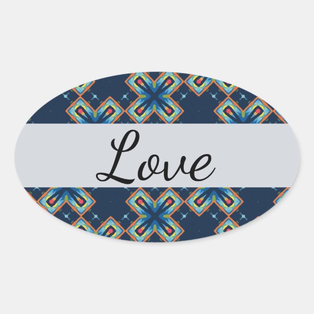 Blue X's abstract pattern Oval Sticker (Front)