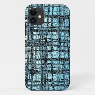 Blue X's and O's Pattern Black Check iPhone 11 Case