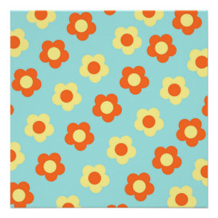 Blue Y2K Bold Wildflower Vibrant Spring Art Poster