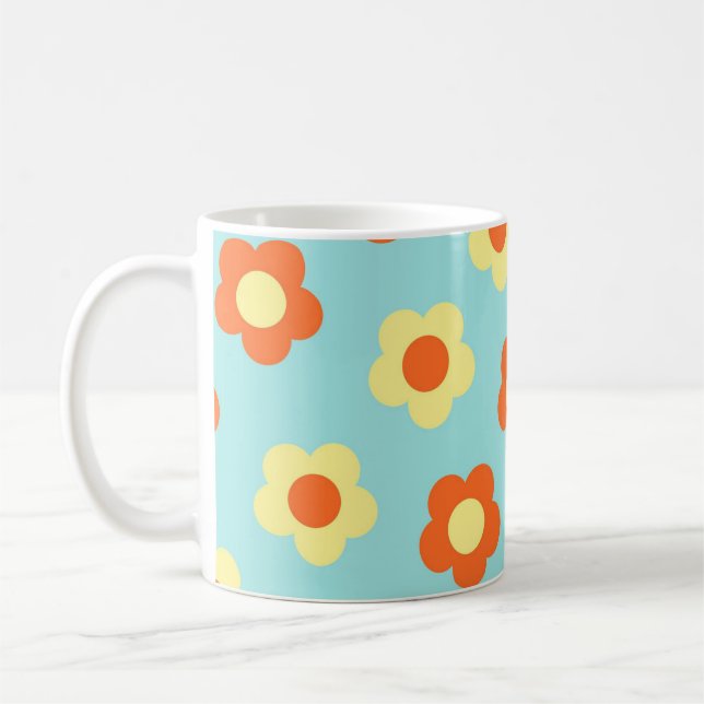 Blue Y2K Wildflower Bold Retro Spring Kitchen  Coffee Mug (Left)