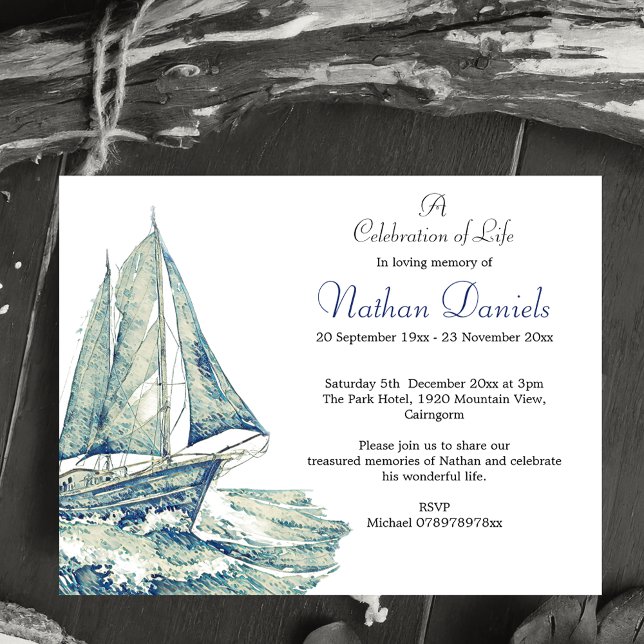 Blue Yacht Celebration of Life Card (Creator Uploaded)