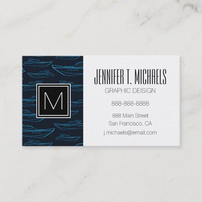 Blue Yacht Pattern Business Card (Front)