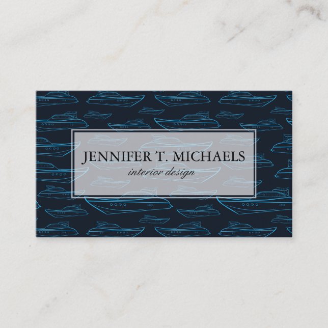 Blue Yacht Pattern Business Card (Front)