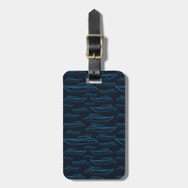 Blue Yacht Pattern Luggage Tag (Front Vertical)