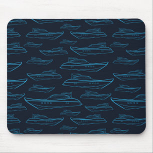 Blue Yacht Pattern Mouse Mat