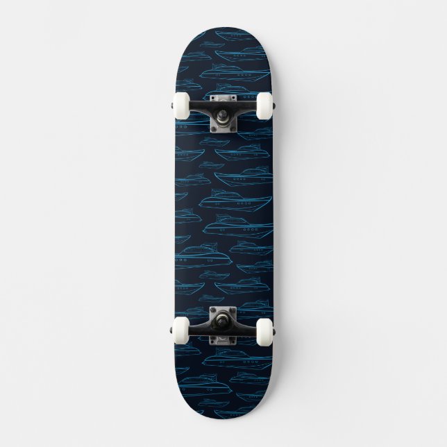 Blue Yacht Pattern Skateboard (Front)