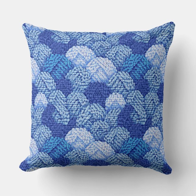 blue yarn ball pattern cushion (Front)