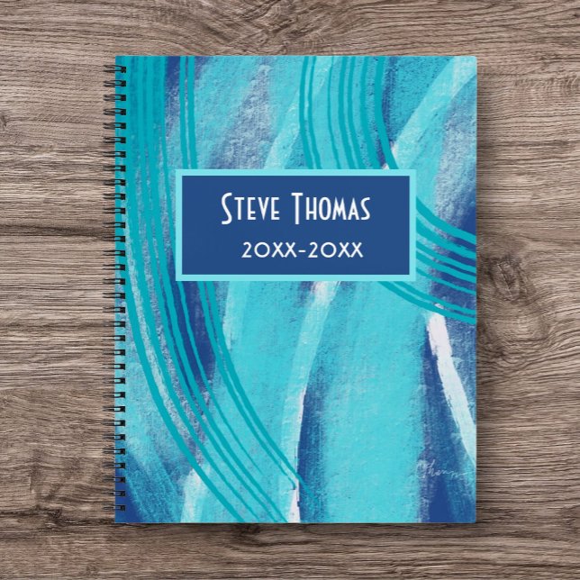 Blue Year to Year Personalised Journal/ Notebook (Personalized Year to Year Journal/Notebook. Original Modern Art Cover. Great Gift.)