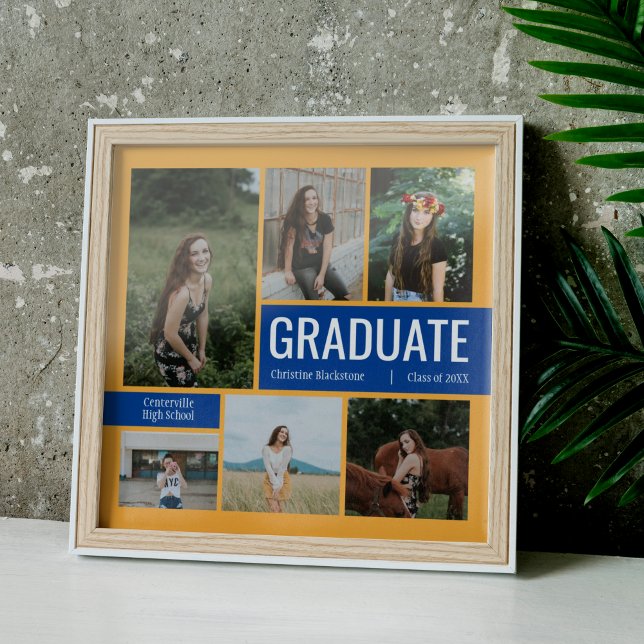 Blue & Yellow 6 Photo Graduation Poster (Creator Uploaded)