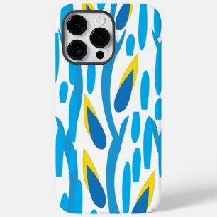 Blue Yellow Abstract Leaves Trendy Chic Case-Mate iPhone 14 Pro Max Case