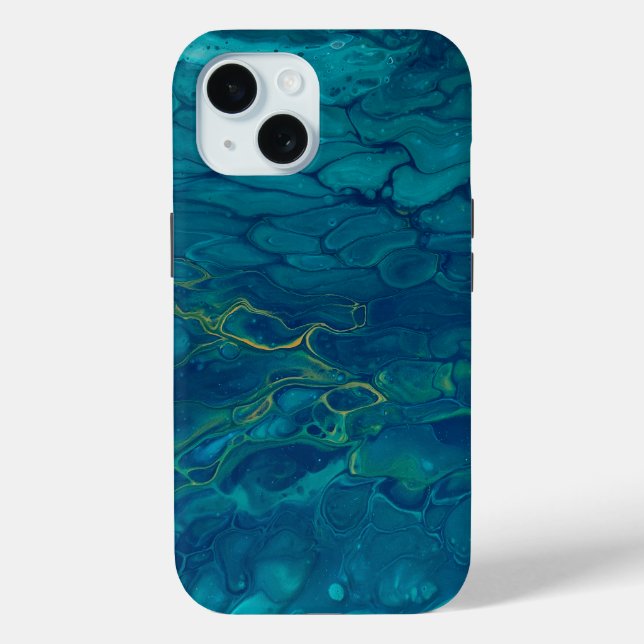 Blue & Yellow Abstract Marble Mosaic Fluid Art Case-Mate iPhone Case (Back)